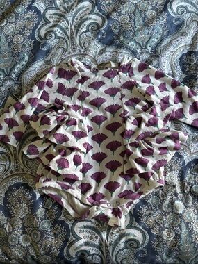 kate quinn Cream Bodysuit with Purple Floral Print